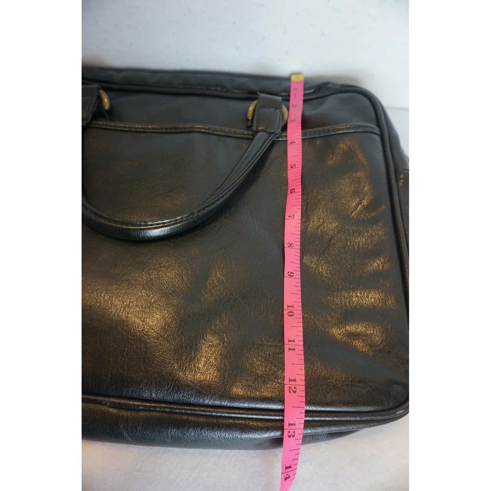 Mercury Luggage Seward Trunk Black Faux Leather Briefcase Attache Bag 8113